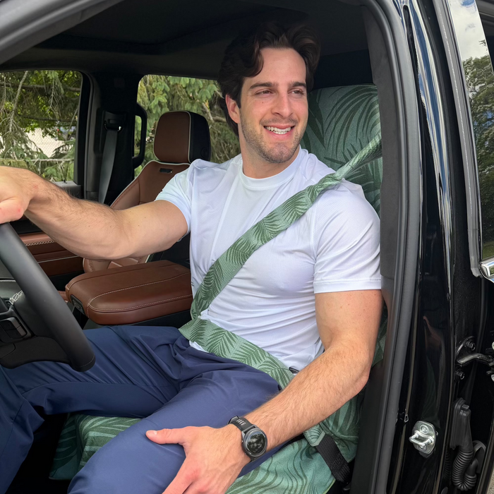 Garden of Races Past Seat Belt Cover installed in a vehicle