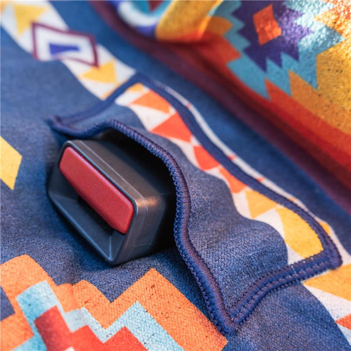 Close-up of the Aztec Artisans & Chocolate Currency Bench Seat Cover Towel