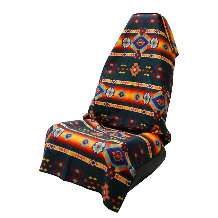 Aztec Artisans & Chocolate Currency Car Seat Cover Towel with Aztec tapestry print