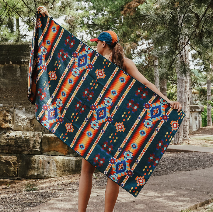 Close-up of the Aztec Artisans & Chocolate Currency Car Seat Cover Towel