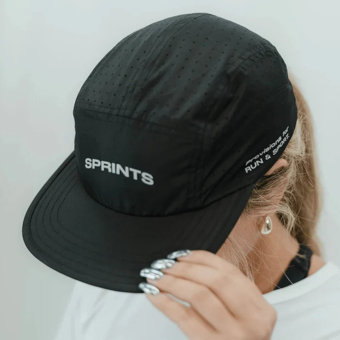 Close-up of the Burnt Out Blaz5 flat brim running hat