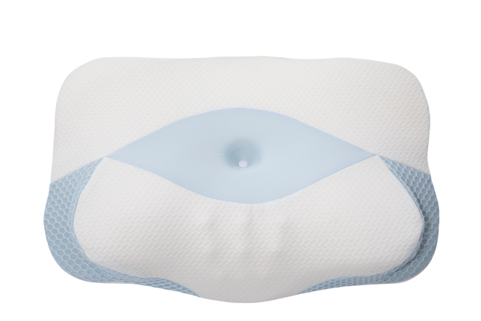 A contoured memory foam cervical pillow with a bamboo cover, displayed against a white background.