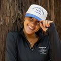 Runner wearing the Cheaper Than Therapy Run Club VP Hat