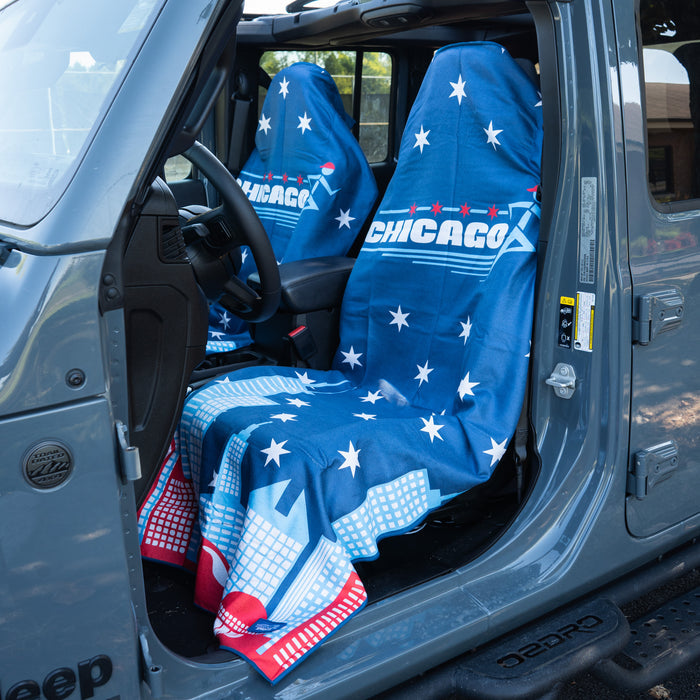 Chicago Four Star Car Seat Cover Towel installed in a vehicle