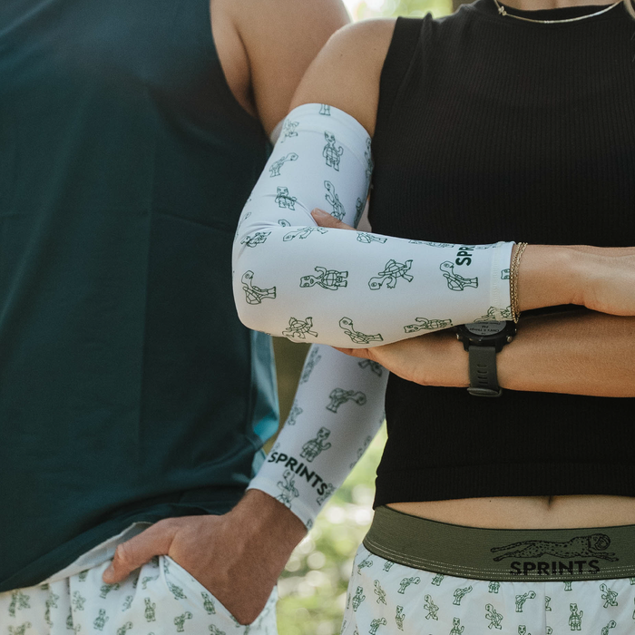 Close-up of the Compression Arm Sleeves with turtle print