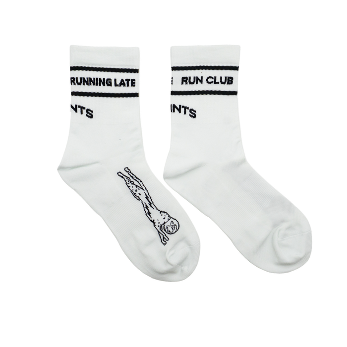 Core Zero Socks in Running Late Run Club print, close-up