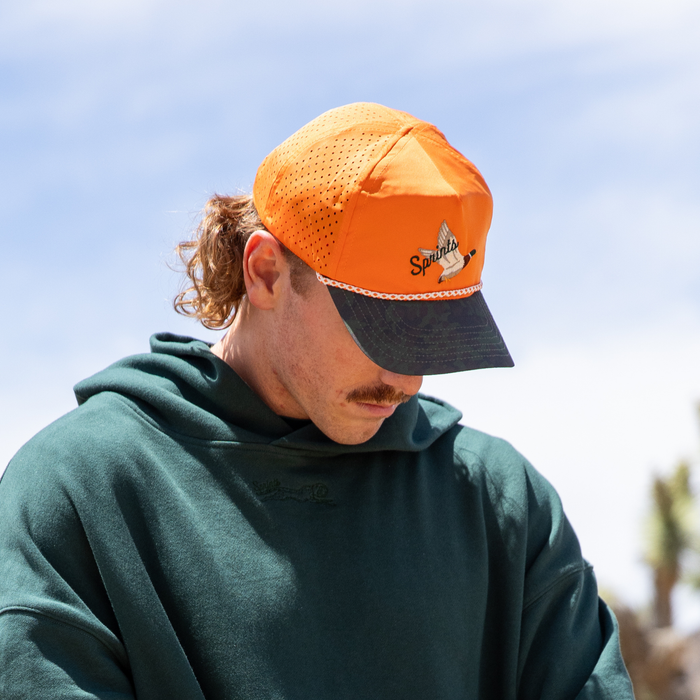 Drake Visibility Orange EZ Rope Snapback Hat with mallard duck graphic - front view