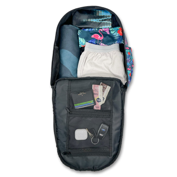 Flamingos Bolt Bag Backpack, open showing interior