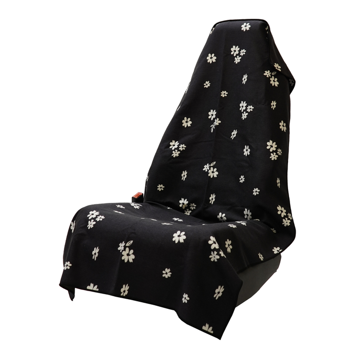 Florid Declamation Car Seat Cover Towel, black and white floral print