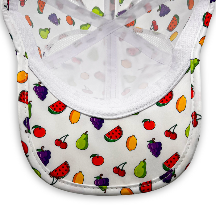 Close-up of the fruit print pattern on the Fruit Salad OG Hat