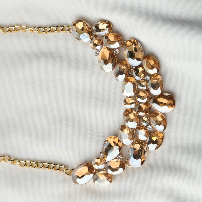 Golden Glow Glass Stone Necklace – Elegant Jewelry for Pageants and Events