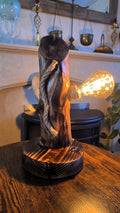 Handcrafted Apple Wood Table Lamp with Diamond Edison Bulb | Rustic Wooden Light