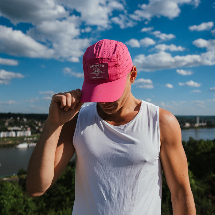 Person wearing the Hot Pink Panic HyperG Hat outdoors
