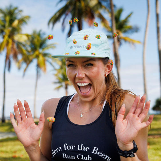 Runner wearing the Iced Out Blaz5 Flat Brim Hat