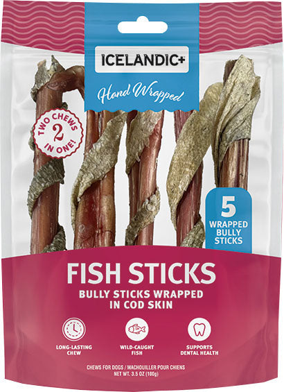 ICELANDIC  BULLY STICK WRAPPED W/FISH SKIN 5PC