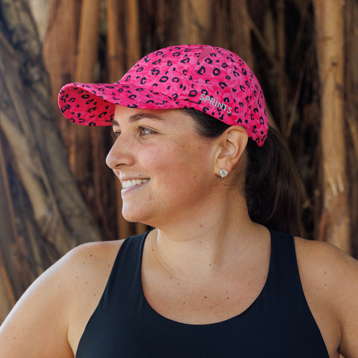Close-up of the Jag Camo Fuchsia OG hat