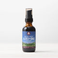 A brown glass bottle labeled "Kick-Ass Allergy & Sinus, Soother Herbal Supplement 2 fl oz (59 mL)" with a pump dispenser, providing fast-acting allergy and sinus relief, is shown against a plain white background.