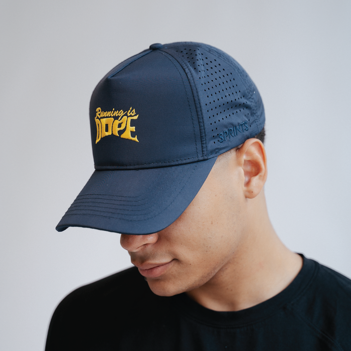 Close-up of the Late Show Glow Running is Dope VP hat
