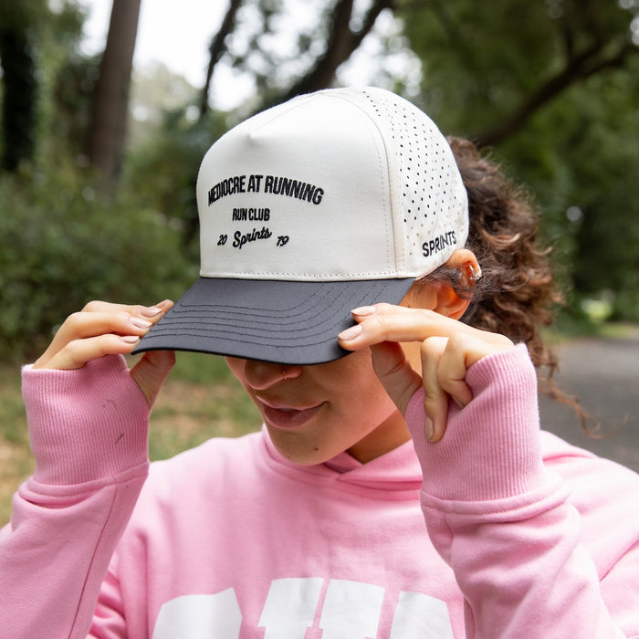 Person wearing the Mediocre at Running Run Club Structured VP Hat