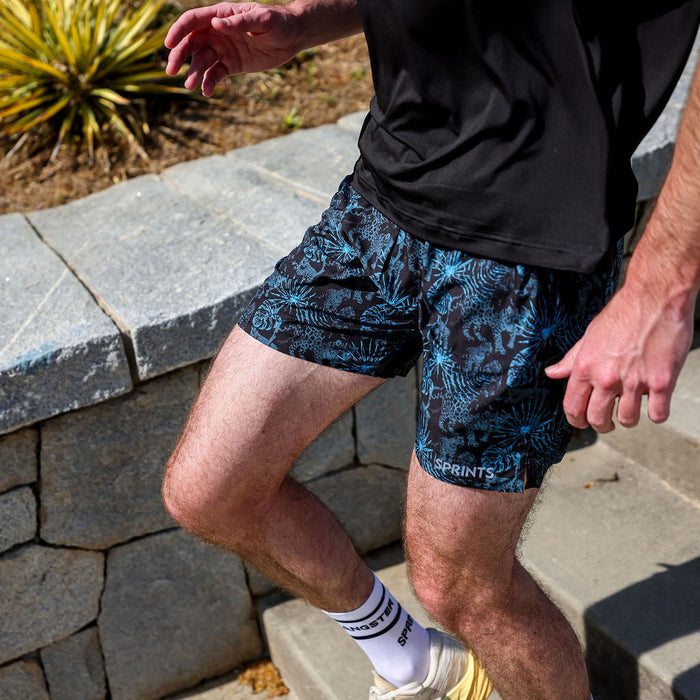 Close-up of the Mens Avigate 5 inch Fusion Short in Acid Jags Blue
