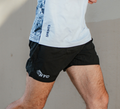 Man wearing the Avigate 5 inch Fusion Short in NYC City of Dreams print