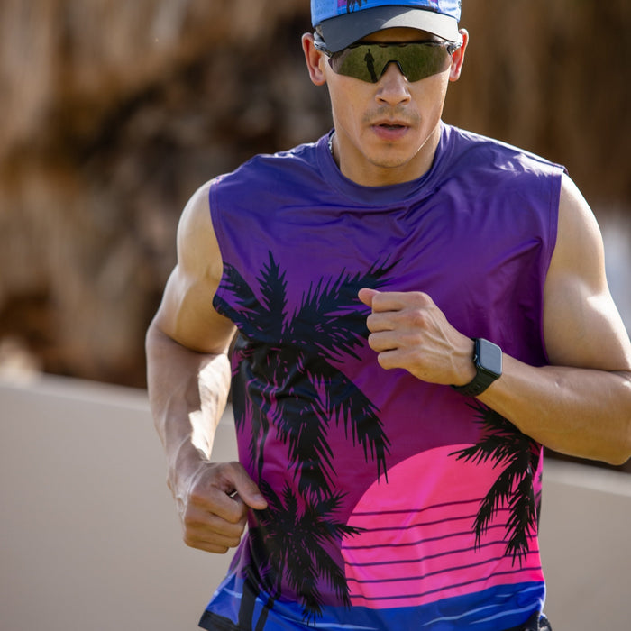 Man wearing the Core Zero Framework Tank in Tropic Twilight