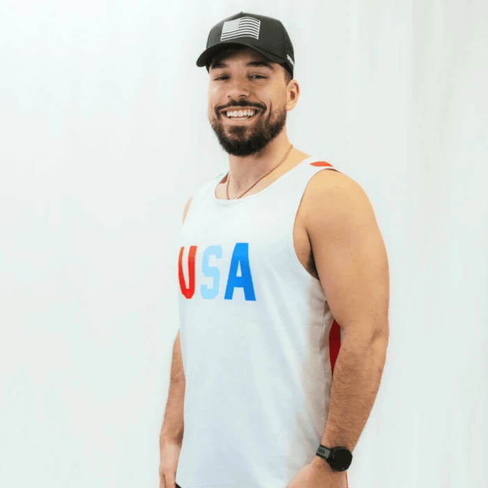 Mens Core Zero Running Tank - USA White - flat lay