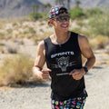 Man wearing the Core Zero Running Tank in Vault Jag Black