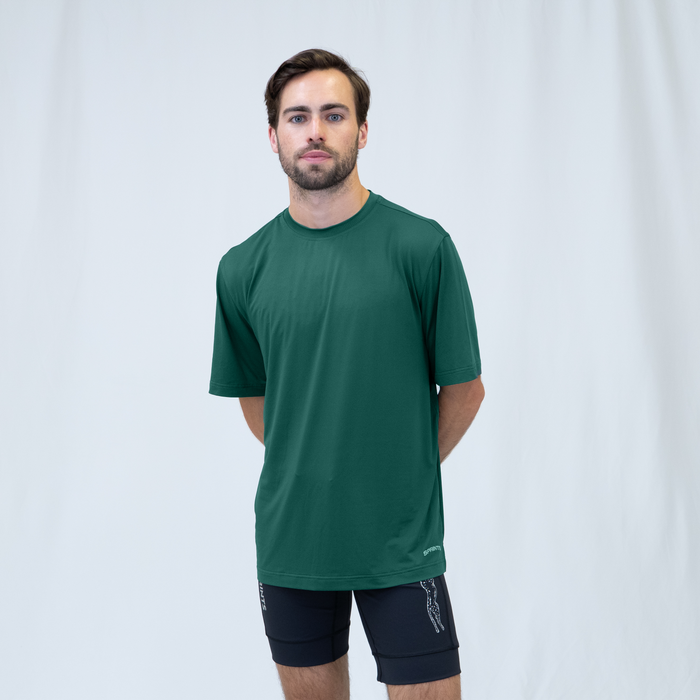 Man wearing the Core Zero Tech Tee in Pickle print, close-up