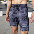Man wearing the Flexion 8 inch Half Tights in Paisley Probs print