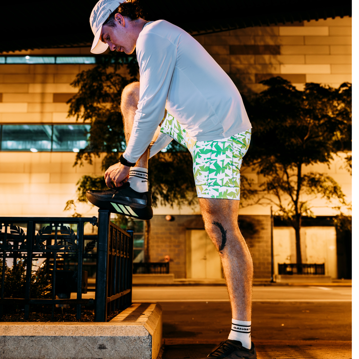 Mens Flexion 8" Half Tights - Shatter Pace Neon Green Flash Reflective