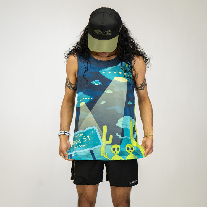Mens Running Tank - Uninvited Alien Antics