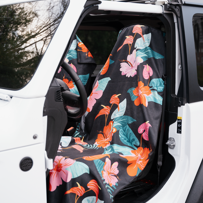 Moonrise in Maui Car Seat Cover Towel installed on a car seat headrest