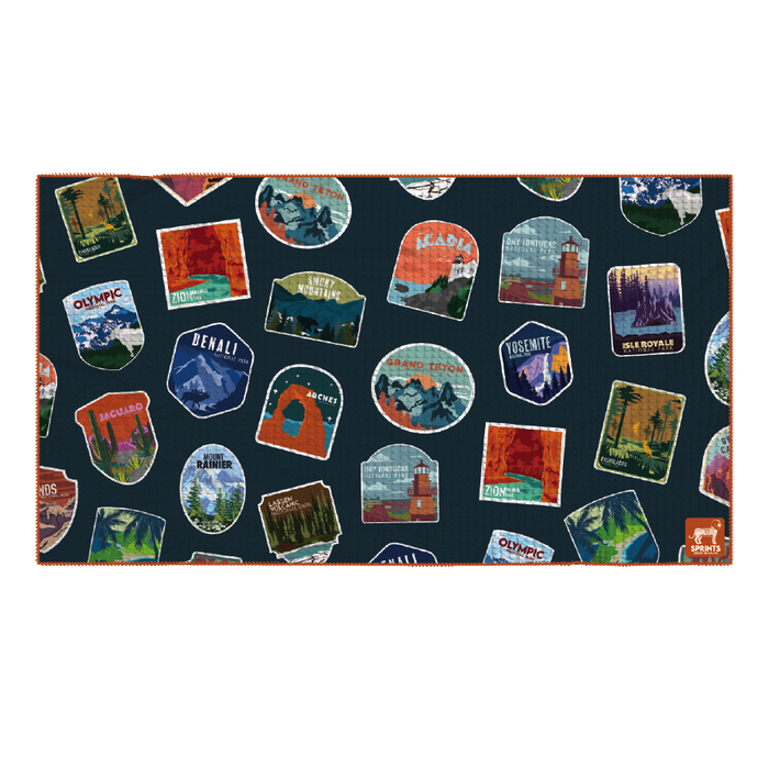 National Parks Mini Towel, blue with national park print