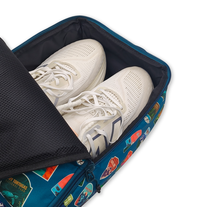 Close-up of the interior of the National Parks Shoe Bag
