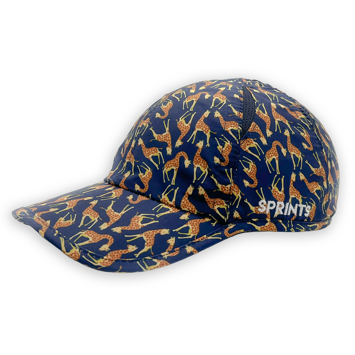 Neck Level Giraffes OG Hat, navy with giraffe print - side view