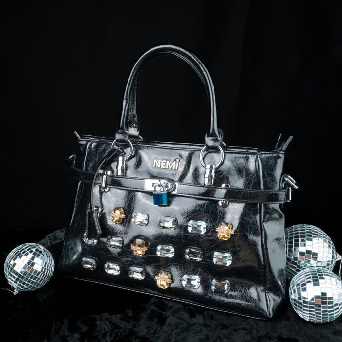 Nemi Black Lock Handbag – Secure & Stylish – Elegant Jewelry for Pageants and Events