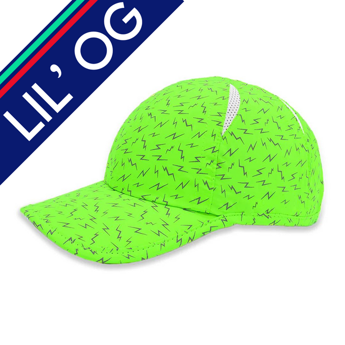 Neon Flash Reflective Green Lil OG Hat for kids with reflective lightning bolts
