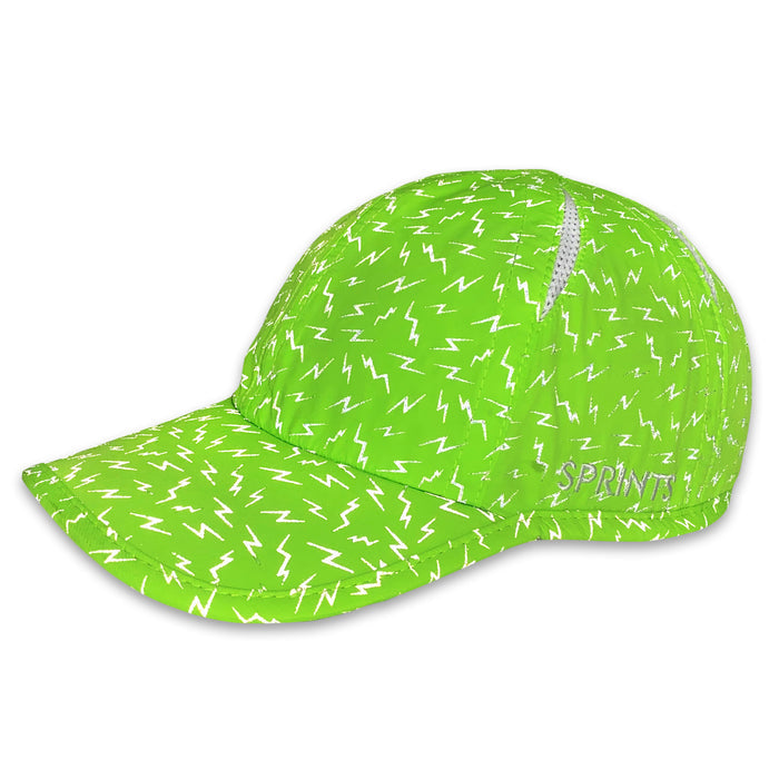 Neon Flash Reflective OG hat, neon green with reflective lightning bolts - side view