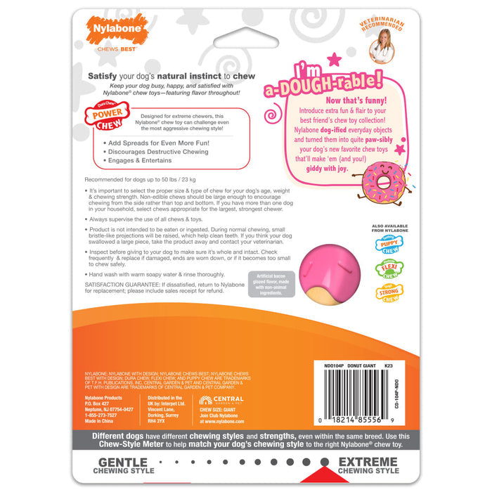 Nylabone Power Chew Donut Dog Toy Bacon Glazed Flavor