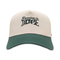 One Thing At a Time Running is Dope VP hat, cream and green - front view
