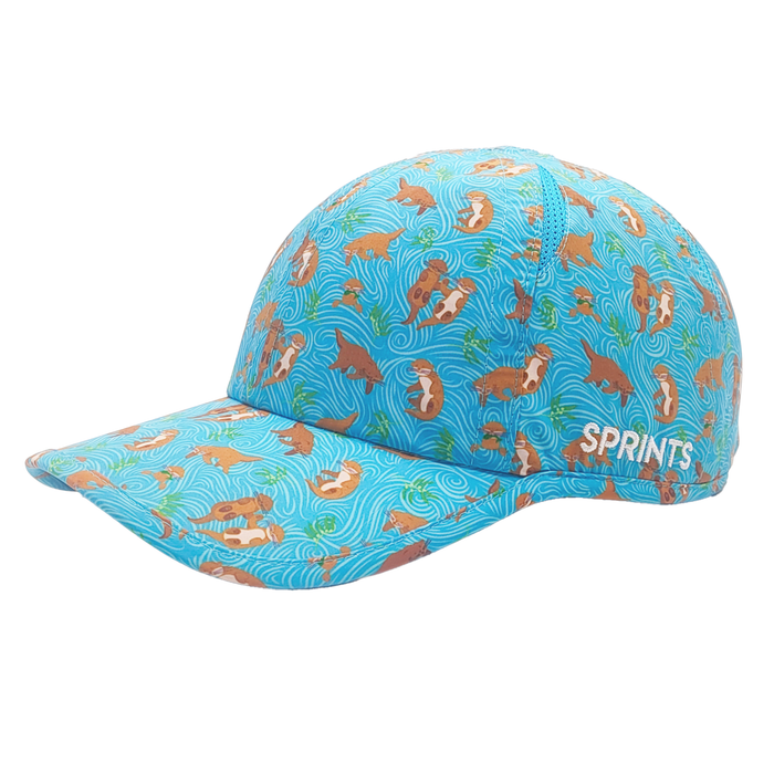 Otterly Awesome Otter OG Hat in blue with otter print, front view