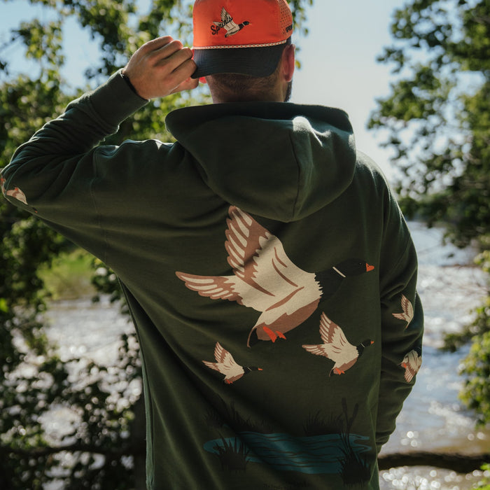 Person wearing the Oversized Hoodie in Drake print