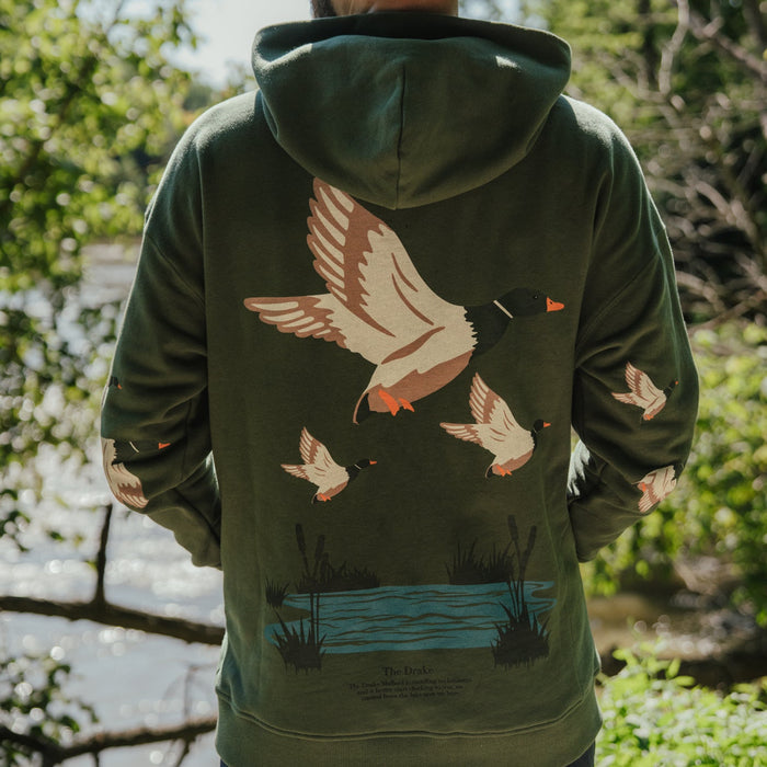 Person wearing the Oversized Hoodie in Drake print, close-up