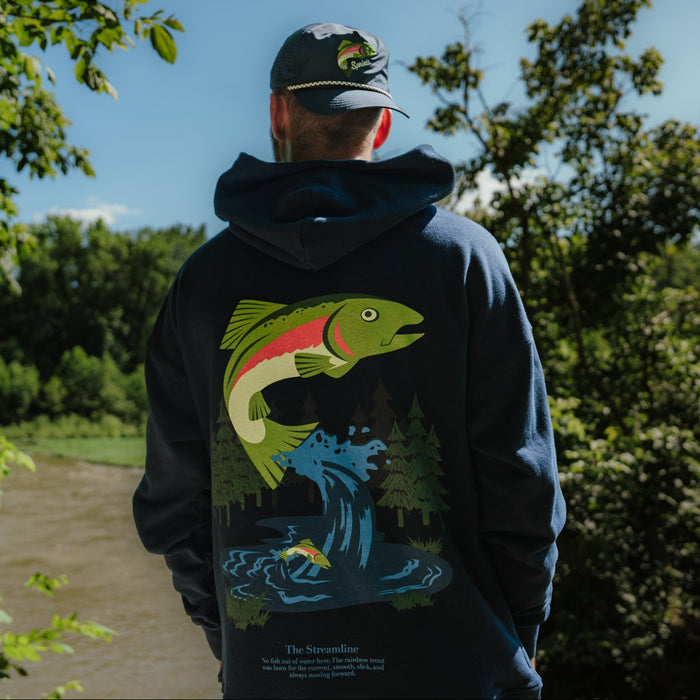 Person wearing the Oversized Hoodie in Streamline print