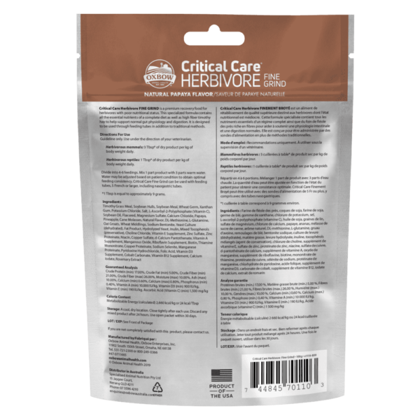 Oxbow Critical Care Herbivore Fine Grind Papaya