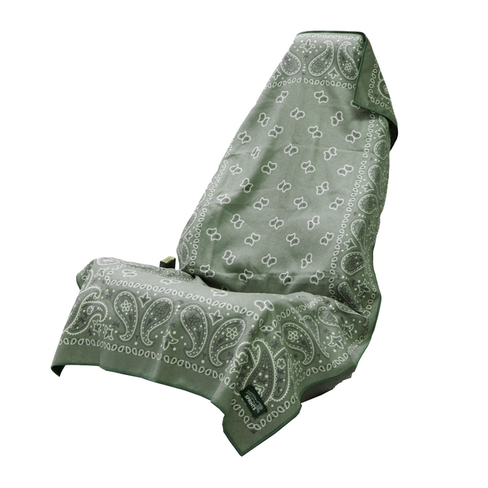 Paisley Probs Green Car Seat Cover Towel with Snaps - flat lay