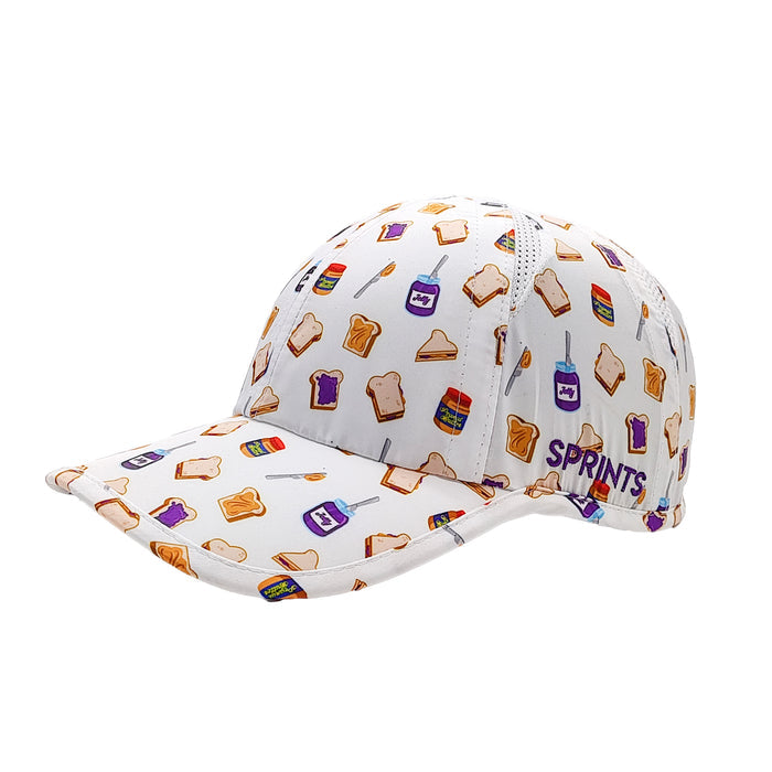 Peanut Butter Jelly Timed OG Hat, white with PB&J sandwich print - side view