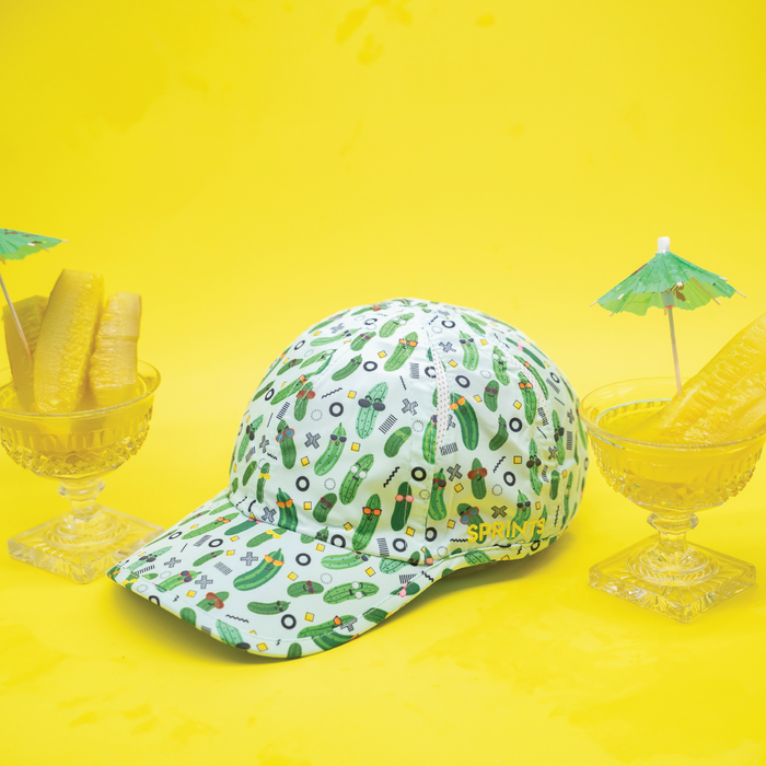 Close-up of the pickle print pattern on the Pickle Peeps OG Hat