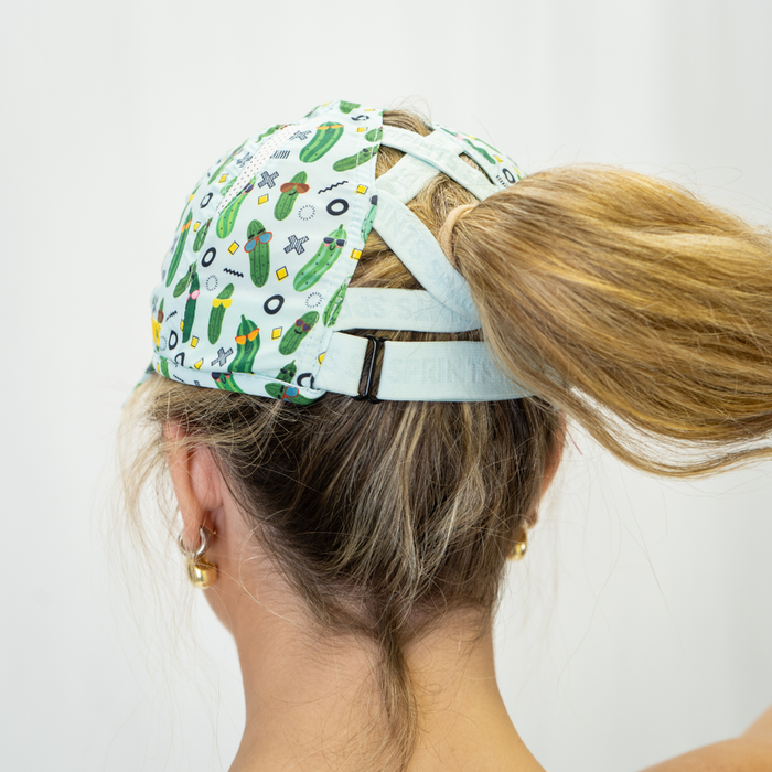 Pickle Peeps Ponytail Hat, braided back ponytail closure